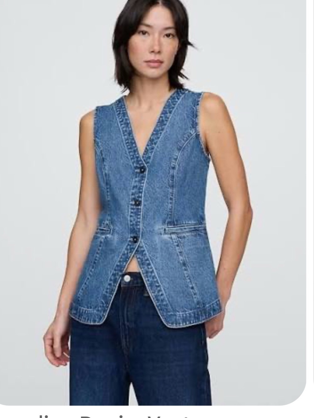 GAP Denim Sleeveless Button Vest in Blue